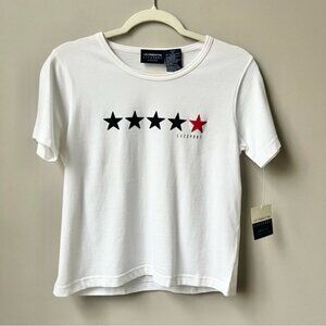 Vintage Red White & Blue Stars Baby‎ Tee Women's Size M Medium 90s Americana USA